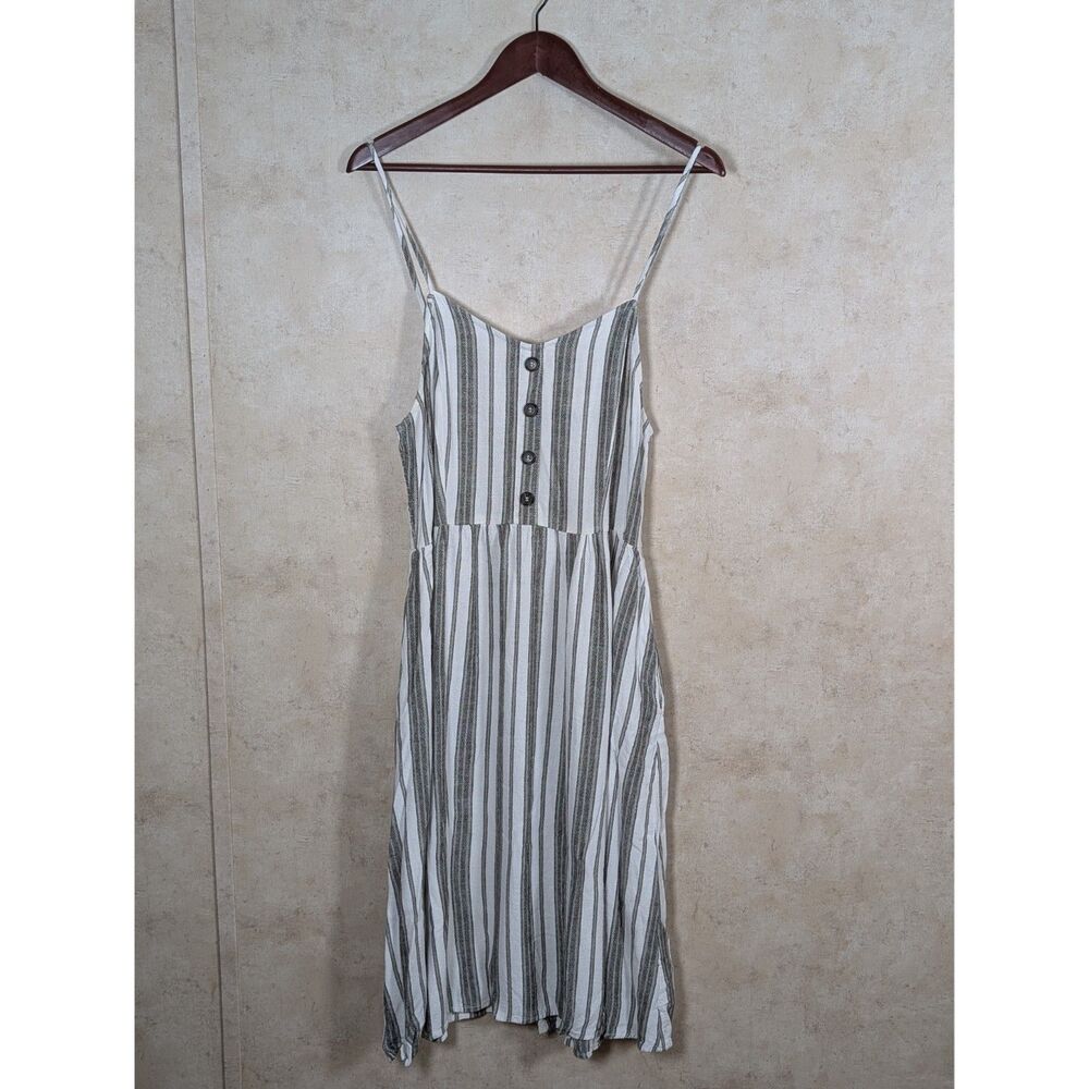 J For Justify Dress Womens XL Striped Linen Blend Smocked Summer Green Black - Picture 2 of 10